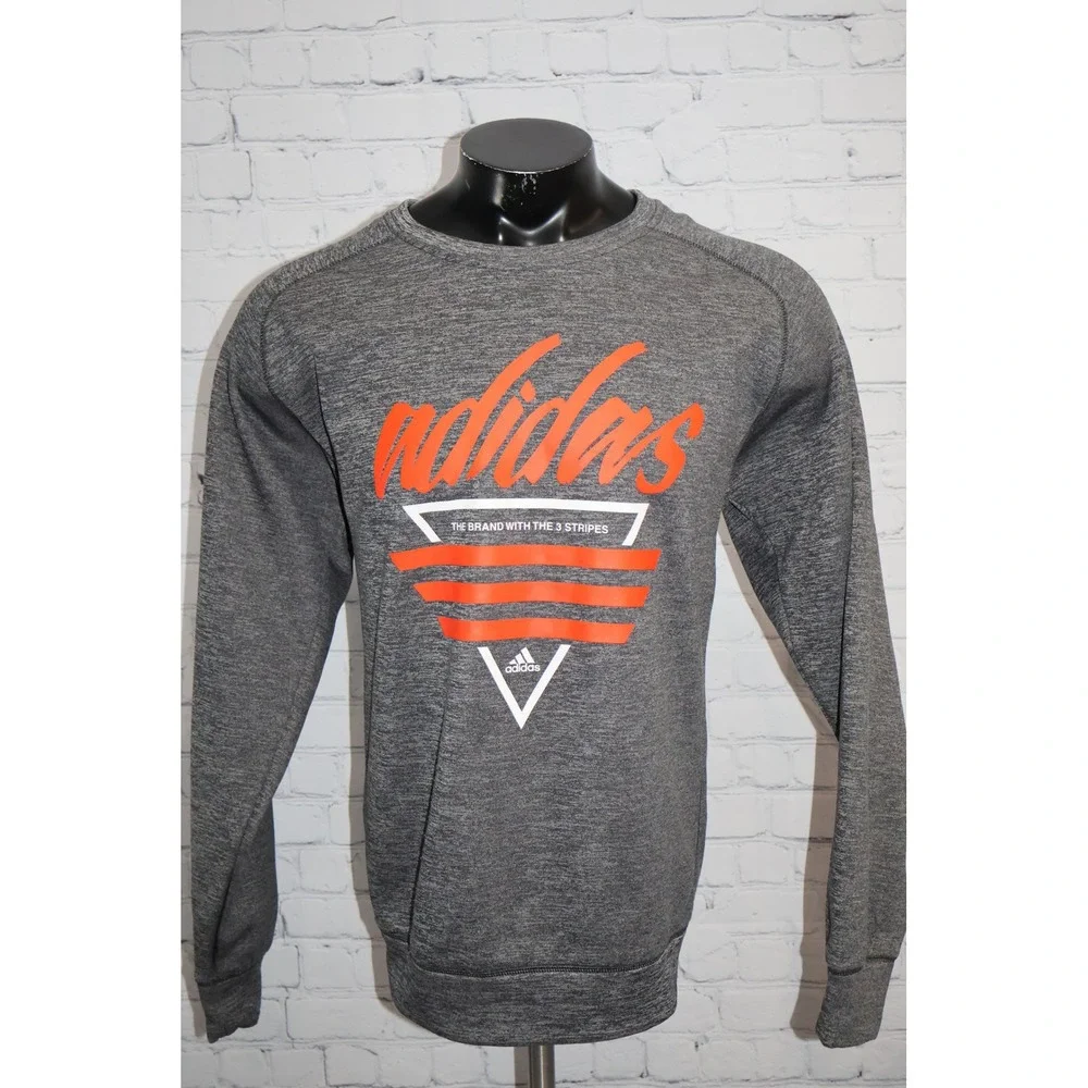 Adidas Sweatshirt Mens XL Gray Climawarm Fleece Graphic Pullover 3 Stripe Brand